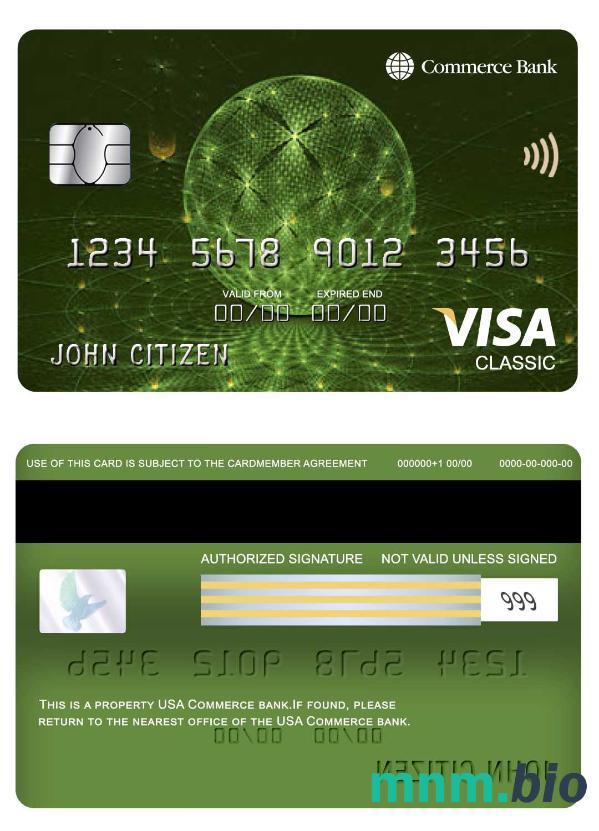 USA Commerce bank visa klasyczny karta przykład w formacie PSD